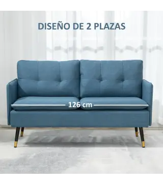 Sofá de Salón de 2 Plazas Moderno con 4 Cojines Reposabrazos y Patas de Acero Carga 240 kg 139x68x80 cm Azul