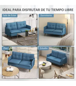 Sofá de Salón de 2 Plazas Moderno con 4 Cojines Reposabrazos y Patas de Acero Carga 240 kg 139x68x80 cm Azul
