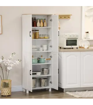 Alacena de Cocina Armario de Almacenaje Multifuncional con 4 Puertas y Estantes Ajustables 60x30x171 cm Blanco