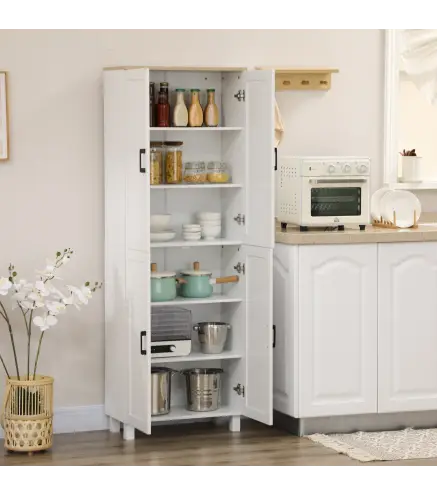 Alacena de Cocina Armario de Almacenaje Multifuncional con 4 Puertas y Estantes Ajustables 60x30x171 cm Blanco