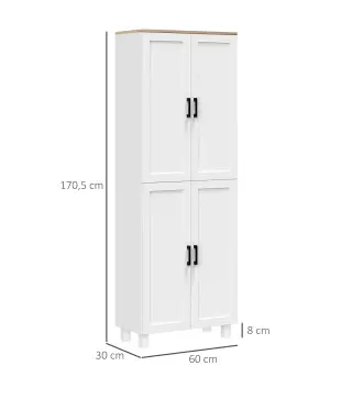 Alacena de Cocina Armario de Almacenaje Multifuncional con 4 Puertas y Estantes Ajustables 60x30x171 cm Blanco