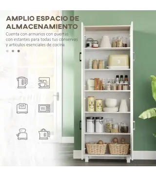 Alacena de Cocina Armario de Almacenaje Multifuncional con 4 Puertas y Estantes Ajustables 60x30x171 cm Blanco
