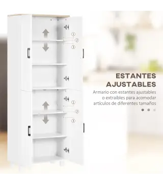 Alacena de Cocina Armario de Almacenaje Multifuncional con 4 Puertas y Estantes Ajustables 60x30x171 cm Blanco
