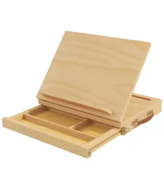 Caballete de Mesa de Madera Caja de Caballete de Pintura Plegable con Cajón y Altura Ajustable 33,5x26x26 cm Natural