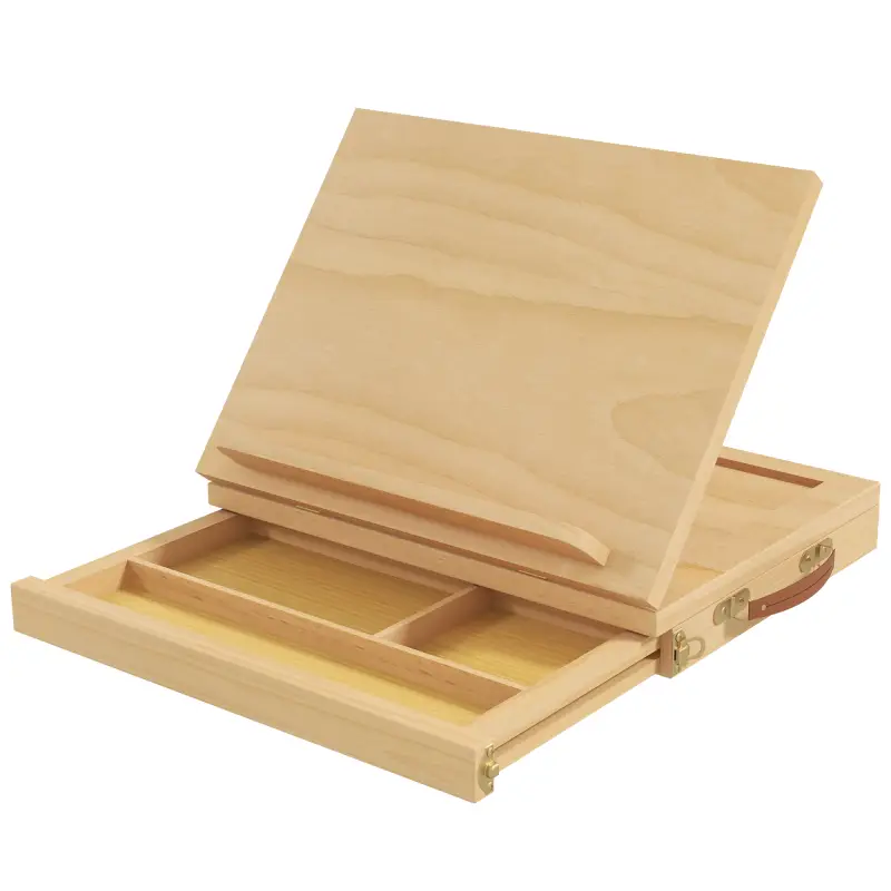 Caballete de Mesa de Madera Caja de Caballete de Pintura Plegable con Cajón y Altura Ajustable 33,5x26x26 cm Natural