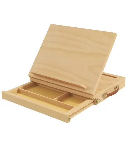 Caballete de Mesa de Madera Caja de Caballete de Pintura Plegable con Cajón y Altura Ajustable 33,5x26x26 cm Natural