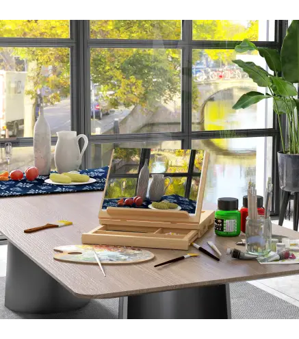 Caballete de Mesa de Madera Caja de Caballete de Pintura Plegable con Cajón y Altura Ajustable 33,5x26x26 cm Natural