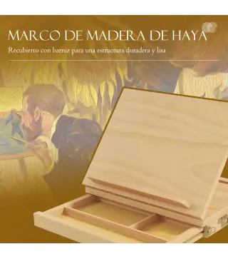 Caballete de Mesa de Madera Caja de Caballete de Pintura Plegable con Cajón y Altura Ajustable 33,5x26x26 cm Natural