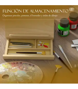 Caballete de Mesa de Madera Caja de Caballete de Pintura Plegable con Cajón y Altura Ajustable 33,5x26x26 cm Natural