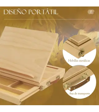Caballete de Mesa de Madera Caja de Caballete de Pintura Plegable con Cajón y Altura Ajustable 33,5x26x26 cm Natural