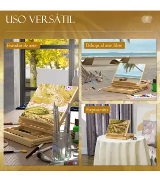 Caballete de Mesa de Madera Caja de Caballete de Pintura Plegable con Cajón y Altura Ajustable 33,5x26x26 cm Natural