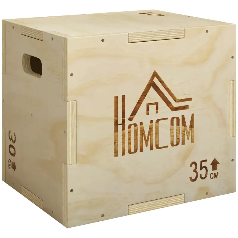Cajón Pliométrico de Madera 3 en 1 con 2 Mango Hueco para Casa Oficina Gimnasia 40,5x35,5x30,5 cm Madera Natural