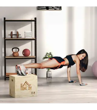 Cajón Pliométrico de Madera 3 en 1 con 2 Mango Hueco para Casa Oficina Gimnasia 40,5x35,5x30,5 cm Madera Natural