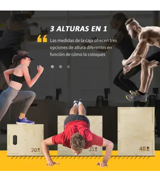 Cajón Pliométrico de Madera 3 en 1 con 2 Mango Hueco para Casa Oficina Gimnasia 40,5x35,5x30,5 cm Madera Natural