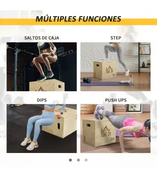 Cajón Pliométrico de Madera 3 en 1 con 2 Mango Hueco para Casa Oficina Gimnasia 40,5x35,5x30,5 cm Madera Natural