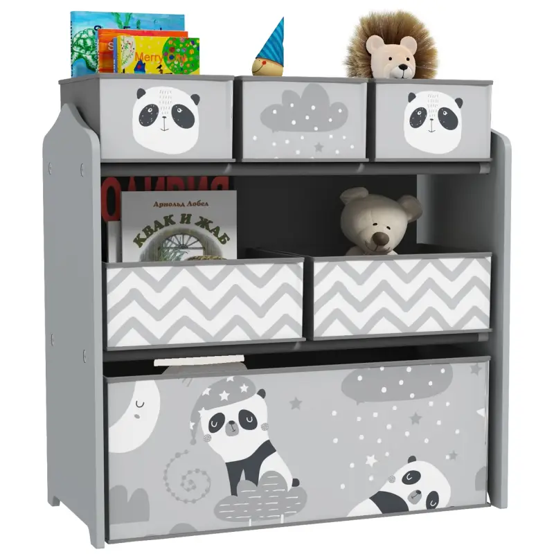Organizador de Juguetes para Niños Estantería para Juguetes con 6 Cajas de Tela no Tejida Extraíbles 63x30x66 cm Gris