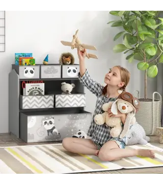 Organizador de Juguetes para Niños Estantería para Juguetes con 6 Cajas de Tela no Tejida Extraíbles 63x30x66 cm Gris