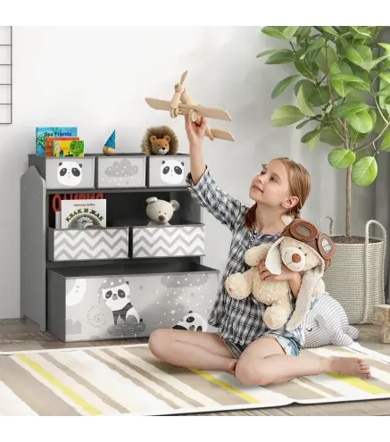 Organizador de Juguetes para Niños Estantería para Juguetes con 6 Cajas de Tela no Tejida Extraíbles 63x30x66 cm Gris