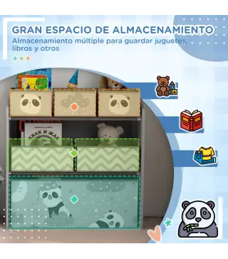 Organizador de Juguetes para Niños Estantería para Juguetes con 6 Cajas de Tela no Tejida Extraíbles 63x30x66 cm Gris