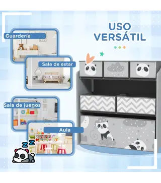 Organizador de Juguetes para Niños Estantería para Juguetes con 6 Cajas de Tela no Tejida Extraíbles 63x30x66 cm Gris