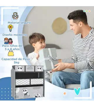 Organizador de Juguetes para Niños Estantería para Juguetes con 6 Cajas de Tela no Tejida Extraíbles 63x30x66 cm Gris
