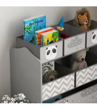 Organizador de Juguetes para Niños Estantería para Juguetes con 6 Cajas de Tela no Tejida Extraíbles 63x30x66 cm Gris