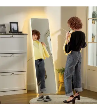 Espejo de Cuerpo Entero con Luz LED 150x40 cm con Iluminación de 3 Colores Función de Memoria Transparente