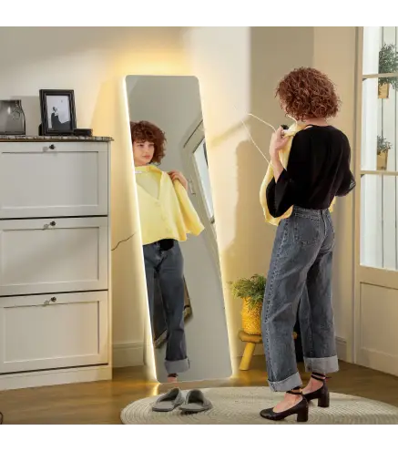 Espejo de Cuerpo Entero con Luz LED 150x40 cm con Iluminación de 3 Colores Función de Memoria Transparente
