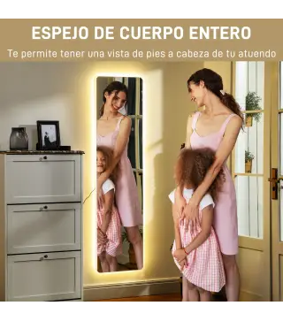 Espejo de Cuerpo Entero con Luz LED 150x40 cm con Iluminación de 3 Colores Función de Memoria Transparente
