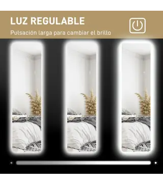 Espejo de Cuerpo Entero con Luz LED 150x40 cm con Iluminación de 3 Colores Función de Memoria Transparente