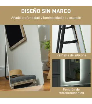 Espejo de Cuerpo Entero con Luz LED 150x40 cm con Iluminación de 3 Colores Función de Memoria Transparente