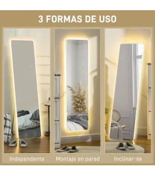 Espejo de Cuerpo Entero con Luz LED 150x40 cm con Iluminación de 3 Colores Función de Memoria Transparente