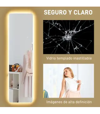 Espejo de Cuerpo Entero con Luz LED 150x40 cm con Iluminación de 3 Colores Función de Memoria Transparente
