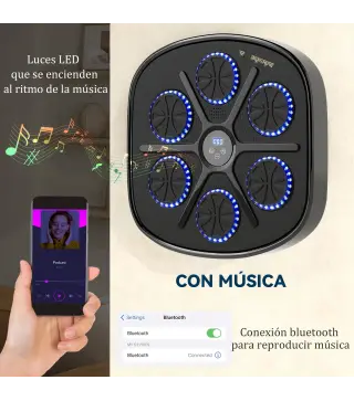 Boxeo Pared Musical con 9 Modos de Velocidad Guantes Conexión Bluetooth Luces LED para Adultos y Niños en Casa Oficina