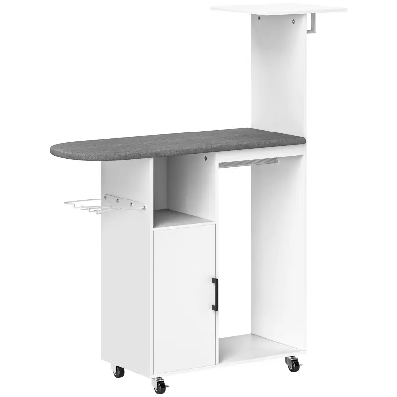 Estación de Planchado con Ruedas Barra para Ropa Tabla de Planchar 127,5x43,5x153 cm Blanco