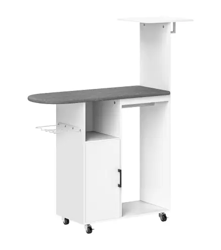 Estación de Planchado con Ruedas Barra para Ropa Tabla de Planchar 127,5x43,5x153 cm Blanco