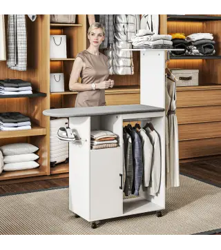 Estación de Planchado con Ruedas Barra para Ropa Tabla de Planchar 127,5x43,5x153 cm Blanco