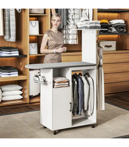 Estación de Planchado con Ruedas Barra para Ropa Tabla de Planchar 127,5x43,5x153 cm Blanco