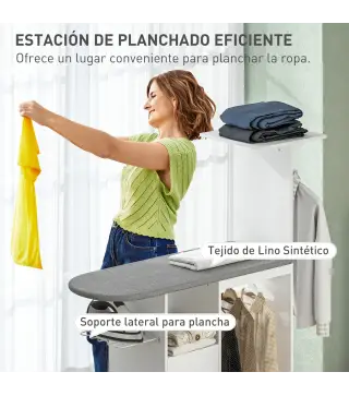 Estación de Planchado con Ruedas Barra para Ropa Tabla de Planchar 127,5x43,5x153 cm Blanco