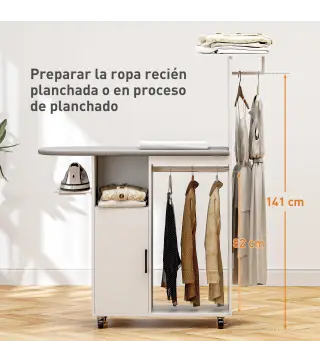 Estación de Planchado con Ruedas Barra para Ropa Tabla de Planchar 127,5x43,5x153 cm Blanco