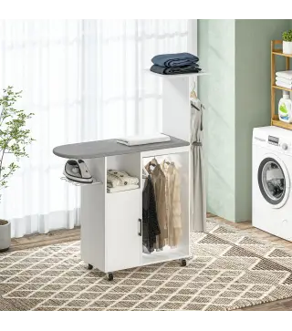 Estación de Planchado con Ruedas Barra para Ropa Tabla de Planchar 127,5x43,5x153 cm Blanco