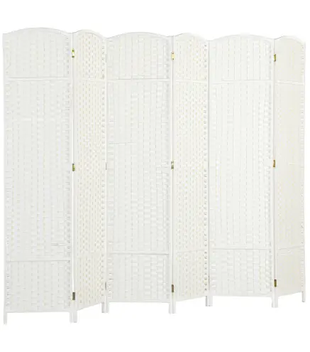 Biombo Separador de Ambientes de 6 Paneles Biombo Plegable 240x170 cm para Salón Dormitorio Oficina Blanco