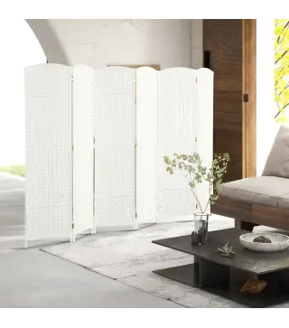 Biombo Separador de Ambientes de 6 Paneles Biombo Plegable 240x170 cm para Salón Dormitorio Oficina Blanco