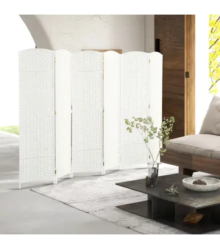 Biombo Separador de Ambientes de 6 Paneles Biombo Plegable 240x170 cm para Salón Dormitorio Oficina Blanco