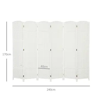 Biombo Separador de Ambientes de 6 Paneles Biombo Plegable 240x170 cm para Salón Dormitorio Oficina Blanco