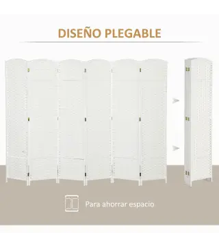 Biombo Separador de Ambientes de 6 Paneles Biombo Plegable 240x170 cm para Salón Dormitorio Oficina Blanco