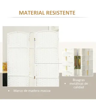 Biombo Separador de Ambientes de 6 Paneles Biombo Plegable 240x170 cm para Salón Dormitorio Oficina Blanco