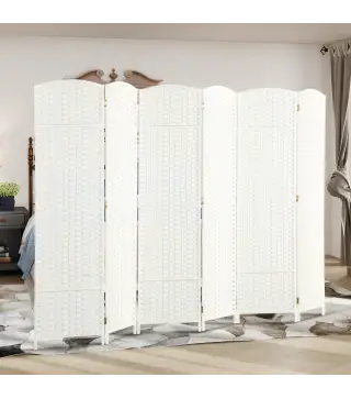 Biombo Separador de Ambientes de 6 Paneles Biombo Plegable 240x170 cm para Salón Dormitorio Oficina Blanco