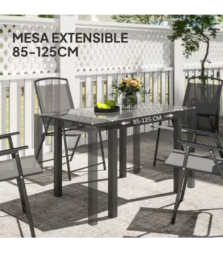 Mesa de Comedor Extensible de Exterior de 85-125 cm para 4-6 Personas Mesa Rectangular para Porche Terraza Jardín