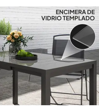 Mesa de Comedor Extensible de Exterior de 85-125 cm para 4-6 Personas Mesa Rectangular para Porche Terraza Jardín